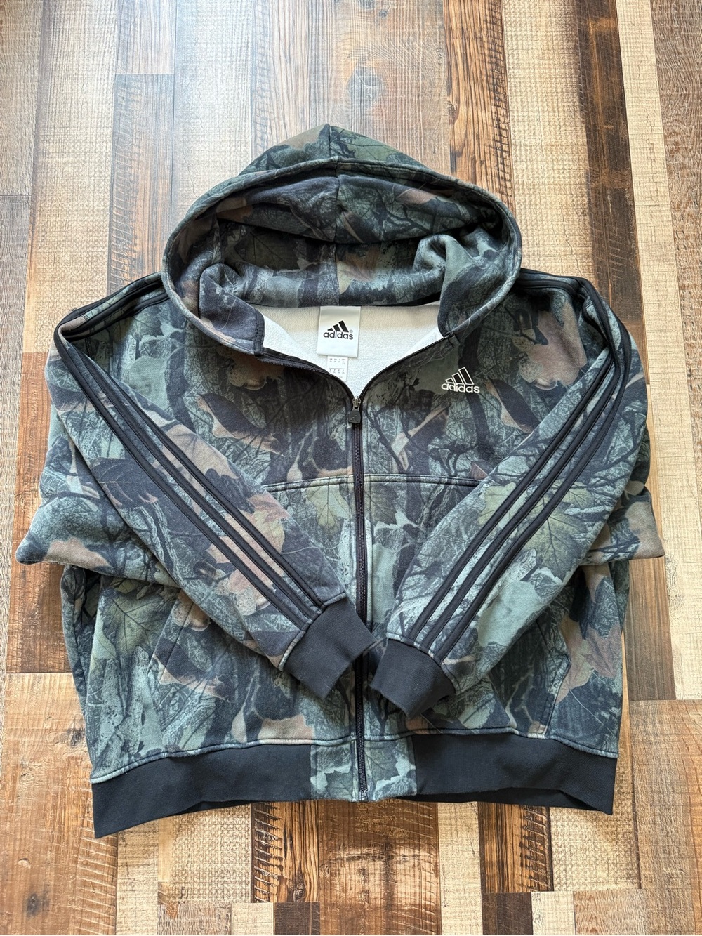 adidas Camo Hooded Zip Sweatshirt in Green and Black